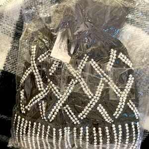Angelix Smoky Gray Beanie with Bling.  New in Bag.  Cute pompom details.